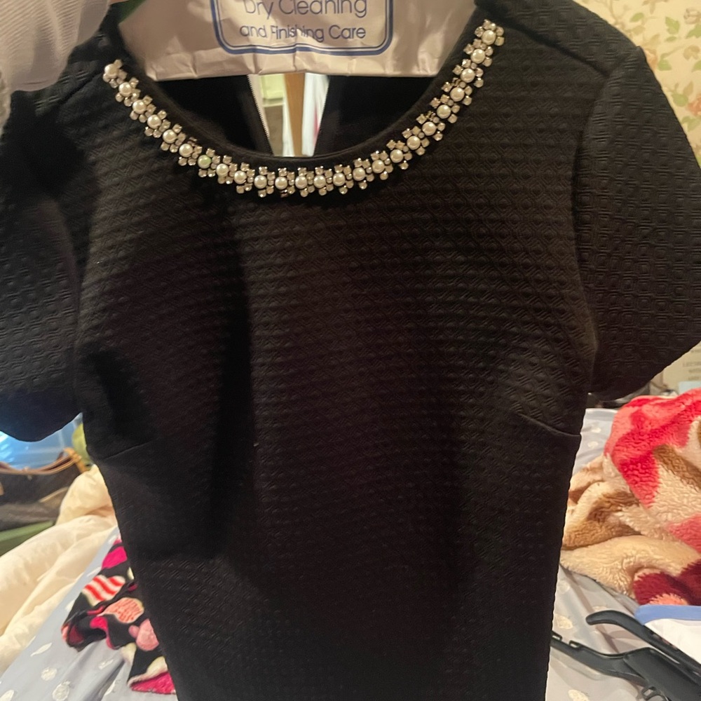 Adrienne Vittadini Black Top with Beaded Neckline